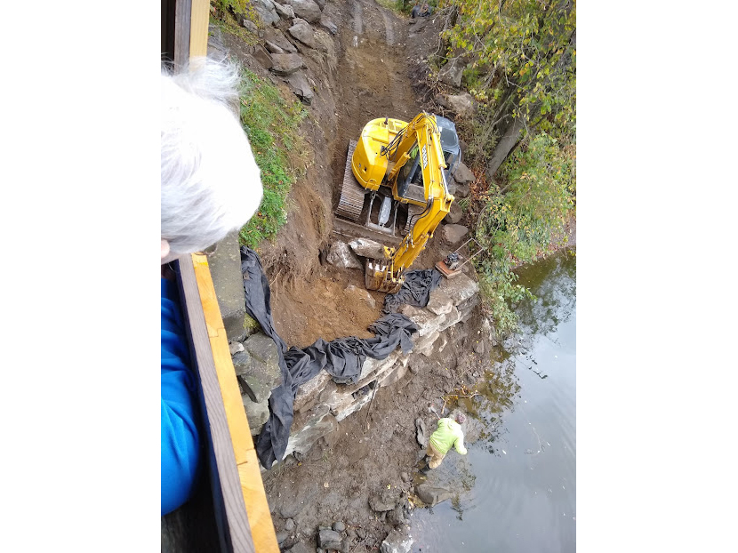 Cambridge Junction Covered Bridge abutment work photo by Marcel and Jeanne Beaudry