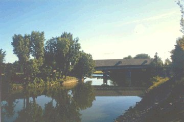 Holz-Brucke Bridge Saginaw County, Michigan Foot bridge at Zehnder's Restaurant, Photo by C. M. Nagengast, 7/85