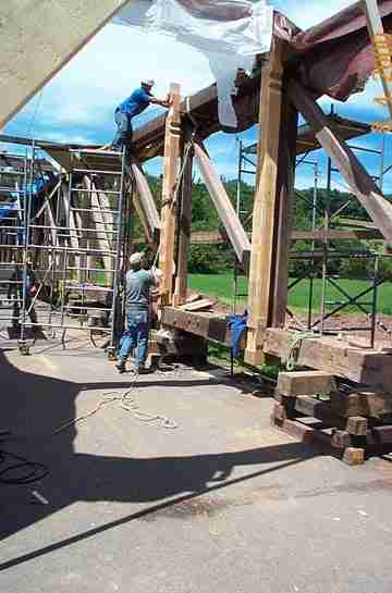 Hamden Covered Bridge tie beam going in