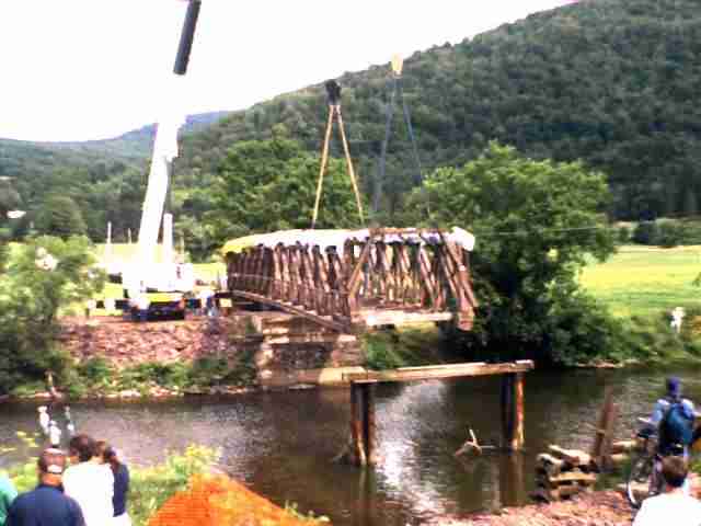 Hamden Covered Bridge being moved