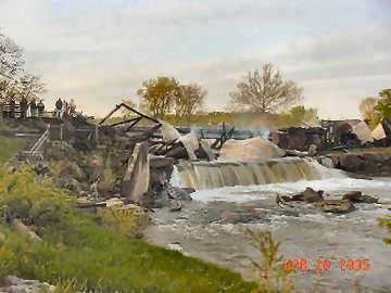 Bridgeton Covered Bridge fire Photo by Cathy Harkrider May 28, 2005