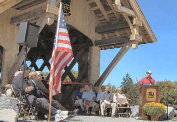 Dick Wilson speaks at Erwin Park Covered Bridge dedication