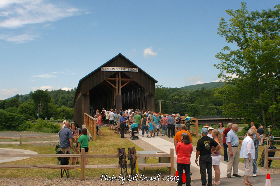 Assembled crowd at the new Blenheim Covered Bridge